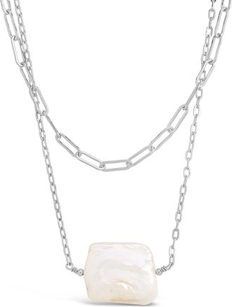 Sterling Forever Chain Link and Pearl Layered Necklace