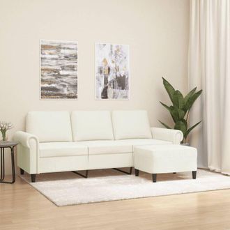 vidaXL Sof&aacute; De 3 Plazas Con Taburete De Terciopelo Crema 180 Cm
