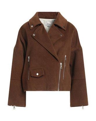 ジャケット ALYSI Women Jackets 153813 A3009CN BROWN A1 FASHION GOODS Womens Fitted Brown Real Leather Biker