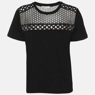 Maje Black Jersey Eyelet Detail Top
