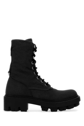Prada Black Solid Lace Up Boot