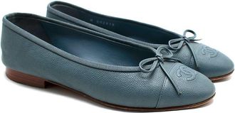 Chanel Pale Blue Caviar Leather Ballet Flats Size 35.5