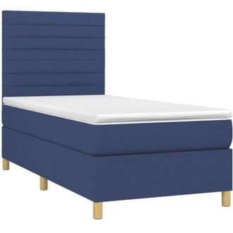 vidaXL Cama Box Spring Colch&oacute;n Y Luces Led Tela Azul 90x200 Cm Vidaxl