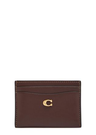 Coach Logo Leather Card Case - Brown - One Size