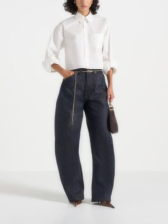 Mani&egrave;re De Voir Maura Oversized Cropped Roll Sleeve Cotton Shirt in White at Nordstrom, Size 10