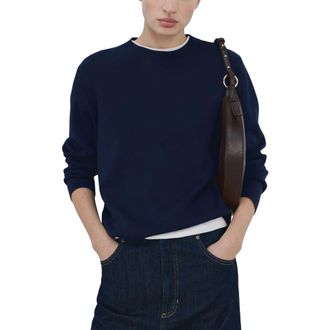 Mango Fine Knit Crewneck Sweater in Dark Navy at Nordstrom, Size Medium