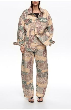 Bimba & Lola Oversize Print Denim Jacket in Lace Print Ivory at Nordstrom, Size Medium