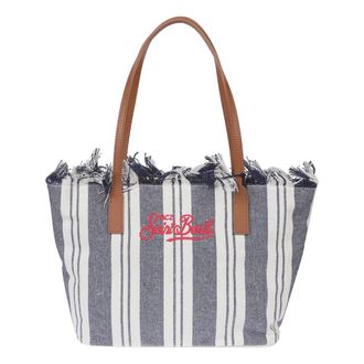 MC2 Saint Barth Tote Bags, female, Blue, Size: ONE SIZE Frayed-Edge Striped Top-Handle Tote