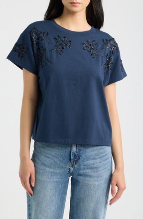 Rag & Bone Kelly Beaded Floral Boxy T-Shirt in Navy Multi at Nordstrom, Size X-Small