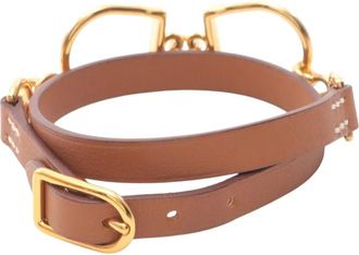 Herm&egrave;s Bracciale Etrier Double Tour in pelle Swift e metallo placcato oro 2017 - Marrone