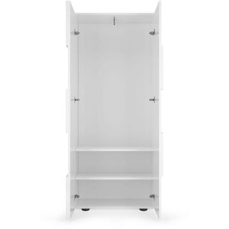Dmora Guardaroba 2 Ante Comerio, Armadio Camera da Letto Appendiabiti, 2 Ripiani Made in Italy, Apertura Standard, 78x186.5h cm Bianco Lucido
