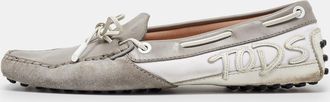 Tod's Tods Grey/white Suede And Leather Bow Slip On Loafers