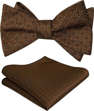 Alizeal Mens Polka Dot Self Tied Bow Tie and Pocket Square Set, Brown