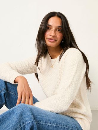 Fat Face FatFace Ella Chalk White Textured Knitted Crew Neck Jumper
