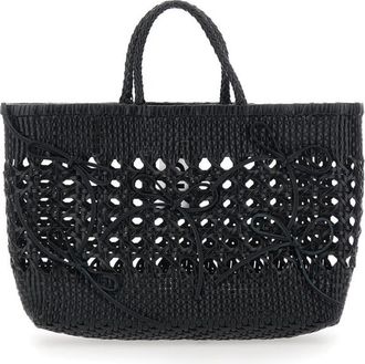 Osoi Osoi Biscuit Tote Black Handbag With Double Round Handles And Braided Design In Leather Woman