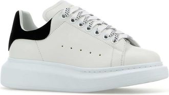 Alexander McQueen Womens White Leather Sneakers With Black Suede Heel Whiteblack