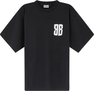 Balenciaga Camiseta Oversize con Cinta de Purpurina - Tops - Mujer - Negro - XS