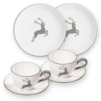 Gmundner Keramik Gmundner Keramik - Cer&aacute;mica Gmundner Ciervo Gris, Desayuno Para 2 Tazas
