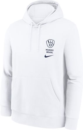 Nike Milwaukee Brewers Minimal Club Nike Mens MLB Pullover Hoodie in White | NKDK10AMZB-RZV