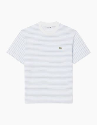 Lacoste Mens Lacoste TH0874 Striped Cotton T-Shirt - White - Size: 36