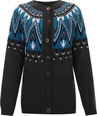 Generic 2026 Fair Isle Knit Sweater Coat for Soft Oversized Long Cardigan with Pattern Warm Chunky Open Front Jacket (Black, XXXXXL)