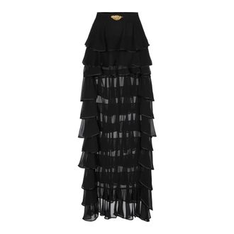 Elisabetta Franchi Rok van georgette met ruches - Dames - Rokken - Zwart - Maat: XL Satijn