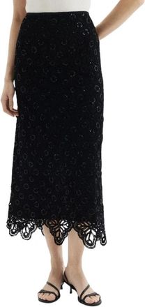 Pennyblack Midi Macram&eacute; Kanten Rok met Pailletten - Dames - Midirokken - Zwart - M - Pailletten - Rokken