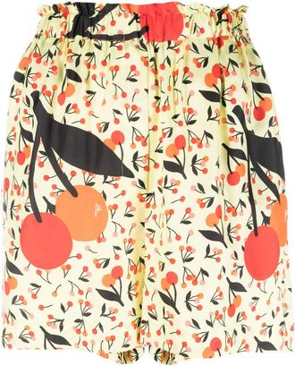 Sonia Rykiel cherry-print twill shorts - women - Silk/Viscose - 40 - Yellow