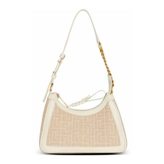 Balmain Shoulder Bags, female, Beige, Size: ONE SIZE B-Army Shoulder bag in monogrammed jacquard canvas and leather