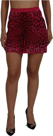 Dolce & Gabbana Roze Luipaard Hoge Taille A-lijn Mini Rok - Dames - Korte rokken - Roze - S - Wol - Rokken