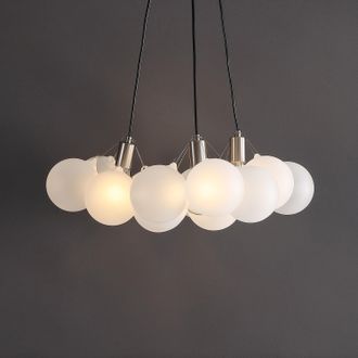 Jonathan Y Designs Aubrey 24 3-Light Mid-Century Glam Frosted Glass Orb LED Chandelier, White/Brushed Nickel