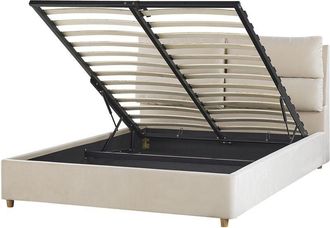 Beliani Ottoman Bed Velvet BATILLY 140 x 200 cm (EU Double) Light Beige
