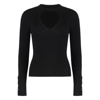 Pinko Round-neck Knitwear, female, Black, Size: S Rabbocco Knitted wool-blend top