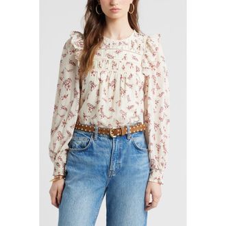 Treasure & Bond Ladder Cutout Cotton Top in Ivory- Pink Posy Floral at Nordstrom, Size Xx-Small