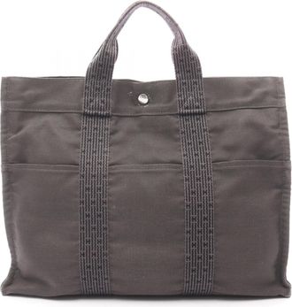 Herm&egrave;s Gray Nylon Canvas Handbag Tote Bag (Pre-Owned)