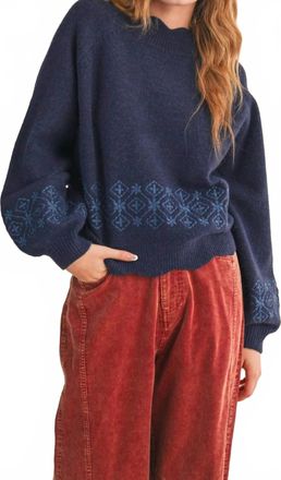Merci Scalloped Sweater With Embroidery In Blue