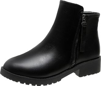 Generic Women Minimalist Side Zipper Ankle Boots Casual Short Shoes for Ladies Comfortable Everyday Wear (Black, 5.5)