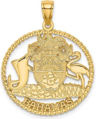 Diamond2Deal 14k Yellow Gold BAHAMAS Crest In Textured Frame Charm