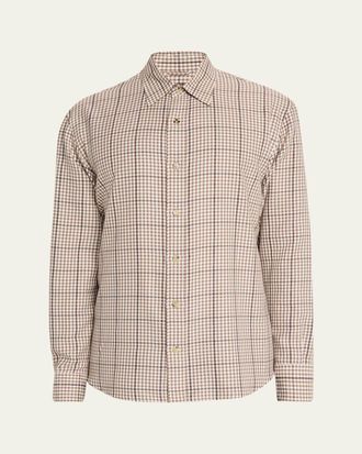 Ermenegildo Zegna Mens Grid Check Cotton Button-Down Shirt