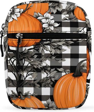 Generic Pumpkins And Checkered Crossbody Bag Adjustable Satchel Cute Shoulder Bag Lightweight Sling Bags
