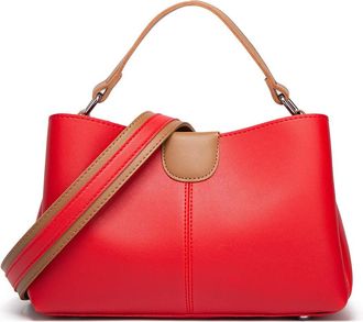 Generic Women Top Handle Purses Handbag Leather Satchel Handbag Two-Toned Crossbody Bag Medium Ladies Tote Shoulder Bags (Red)