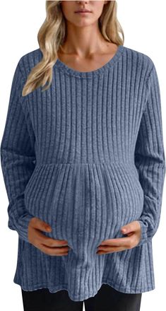 Generic GMQWRK Maternity Jumpers Women Long Sleeve Crew Neck Knitted Pullover Shirts Pregnancy Ladies Longline Blouses Sweatshirts Tunic Tops Casual Loose-Fit