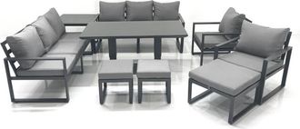 Fimous Fimous Garden Sofa Set Aluminium Furniture Rising Dining Tabe Set with 2 Chair 3 Footstools Side Table Dark Grey