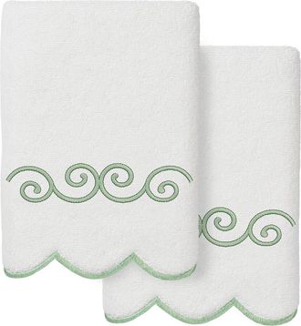 Linum Home Textiles 100% Turkish Cotton Symmetra Scallop 2Pc Embellished Hand Towel Set