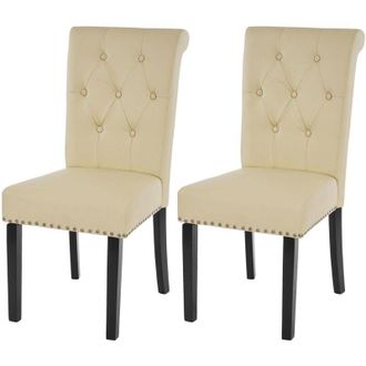 Hhg Set 2x sedie Chesterfield ii ecopelle sala pranzo avorio piedi scuri