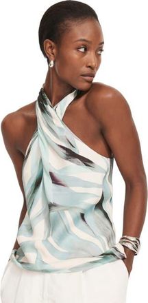 Mint Velvet Print Satin Halter Top in Blue at Nordstrom, Size 12