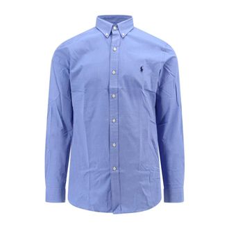 Polo Ralph Lauren Blauw Stretch Katoenen Slim Fit Overhemd - Heren - Casual Overhemden - Blauw - L - Katoen - Overhemden