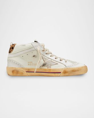 Golden Goose Mid Star Mixed Leather Wing-Tip Sneakers