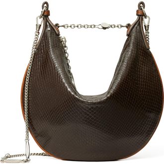 Tory Burch Mini Chain Strap Croc Embossed Leather Balloon Bag in Dark Brown at Nordstrom