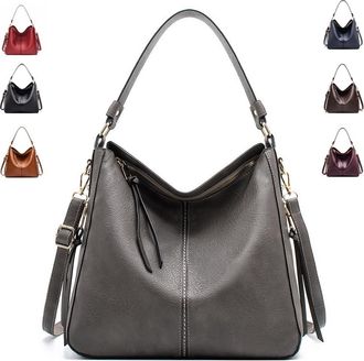 Generic Vintage PU Vegan Leather Handbags and Purse Sets for Women Fashion Tote Hobo Bags Shoulder Satchel Handbag Zip Wallet, A-grey